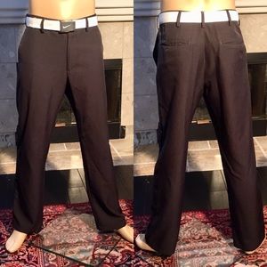 Haggar H26 Pants Mens Flat Brown Plaid 